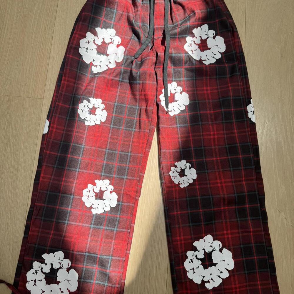 Dover Street Market red and black Cotton Wreath Denim Tears floral print pants